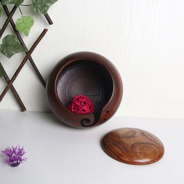

storage bottles & jars wooden bamboo dustproof yarn bowl holder with lid crochet wool tool gq