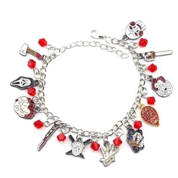 

link, chain horror movie charm bracelet ghost men women halloween costume jewelry gift birthday anniversary, Black