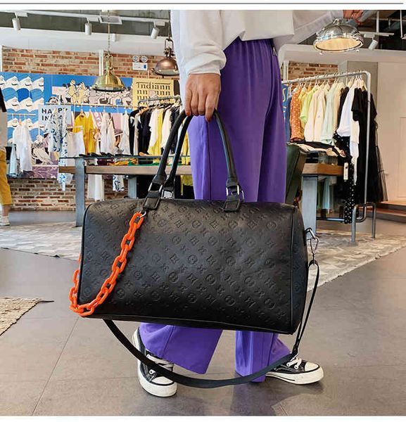 

fashion chain fitness bag women's hand large capacity soft leather luggage storage embossed travel, Blue;pink