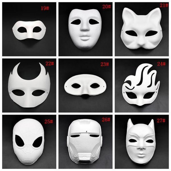 Maschere a pieno facciale di Halloween Gesso di pasta dipinta a mano Carta coperta di cartapesta Maschera vuota Maschere mascherate bianche Maschera per feste semplici ZZB8112
