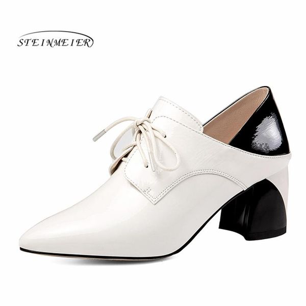

shallow women pumps genuine leather high heels office dancing shoes woman spring autumn lace up classic steinmeier dress, Black