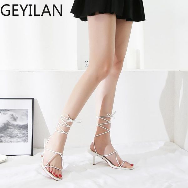 

sandals 2021 casual lace up outdoor slippers high heel shoes woman ankle buckle strap open toe party shoe zapatos de mujer#g4, Black
