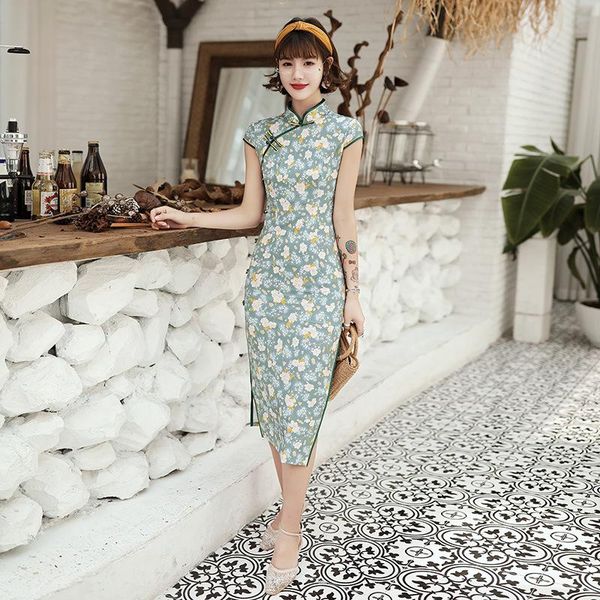

plus size s-3xl banquet flower print chinese dresses qipao women elegant cheongsam long satin dress ethnic clothing, Red