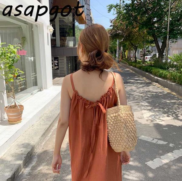 

gentle vintage back lace up spaghetti strap dress women summer holiday loose solid beach style split vestido feminino 210610, Black;gray