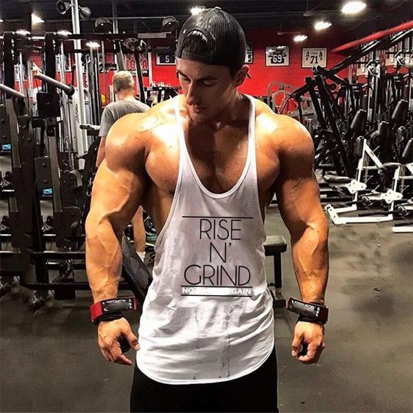 

bodybuilding tank men fitness clothing print cotton o neck sports sleeveless shirt gym stringer vest, White;black
