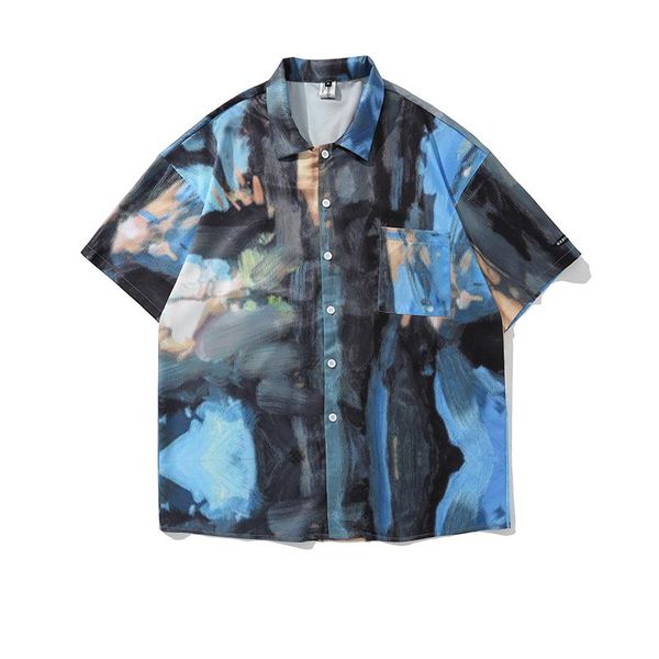 

men's casual shirts high street summer tie dye retro mens and womens lapel oversize short sleeve hawaiian tees, White;black
