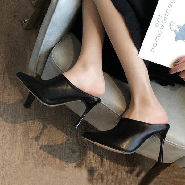 

women shoes sandals woman pumps high heels pointed toe stiletto 10cm ladies office mules, Black