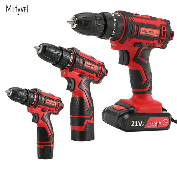

cordless screwdriver 12v 16.8v 21v power rotary tools match 2 battery chargeable professional mini electric drill