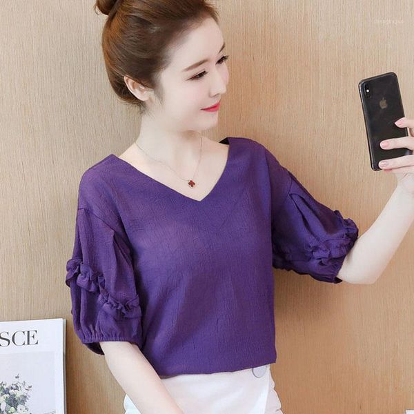 

women spring summer style chiffon blouses lady casual short lantern sleeve backless blusas df2833 women's & shirts, White