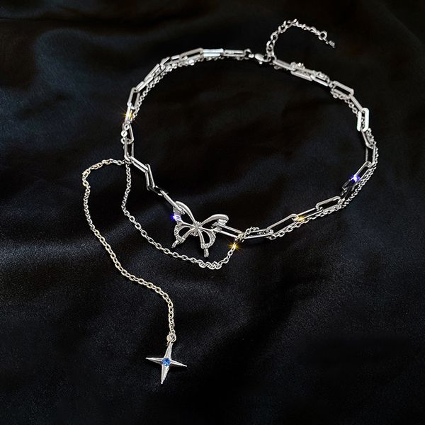 

xianlan069 light and decoration design feeling small butterfly necklace chain ins hip-hop girl wet web celebrity clavicle necklace, Silver