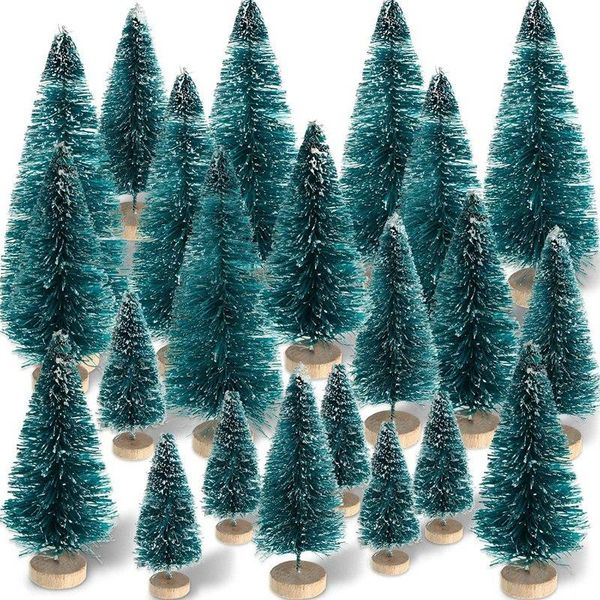 

christmas decorations promotion 60 pieces mini sisal snow frost trees winter pine with wood base ornaments tablefor decorati