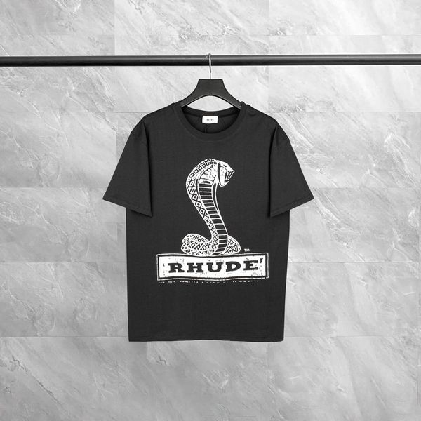 

rhude t shirts men's vintage t-shirts cobra print black dark hip hop rock style men women oversize streetwear washed old loose tees you, White;black