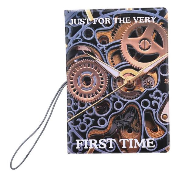

card holders mechanical watches gear passport cover id holder synthetic leather 3d design business bag 14*10cm, Brown;gray