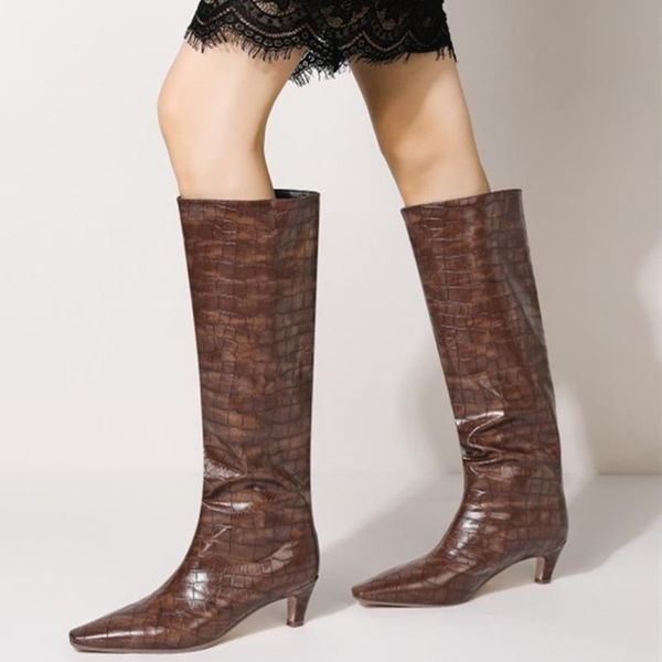 

boots black solid stone print women shoes high heel knee slip on plus size 10.5 2021