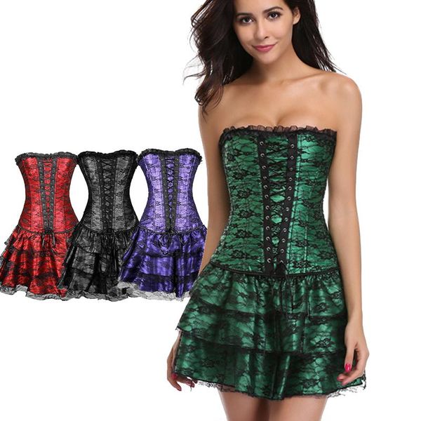 

bustiers & corsets carnival lady plastic corset with tulle skirt gothic steampunk victorian vintage costume waist cincher multiple color, Black;white