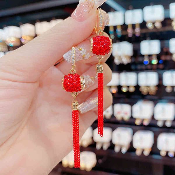 

charms earrings chinese year festive red diamond waist drum tassel ear buckle female 2022 fashion long, Golden