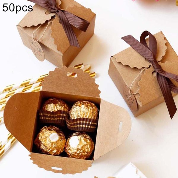 

gift wrap 50pcs box european vintage diy kraft paper candy packing holder with ribbon wedding favor baby shower party boxes