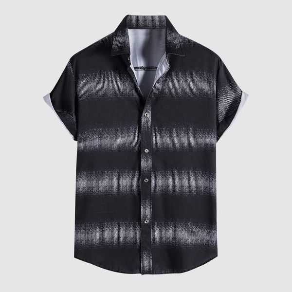 

men's casual shirts stripe chains print shirt summer short sleeve button turn-down collar plus size fashion cardigan, White;black
