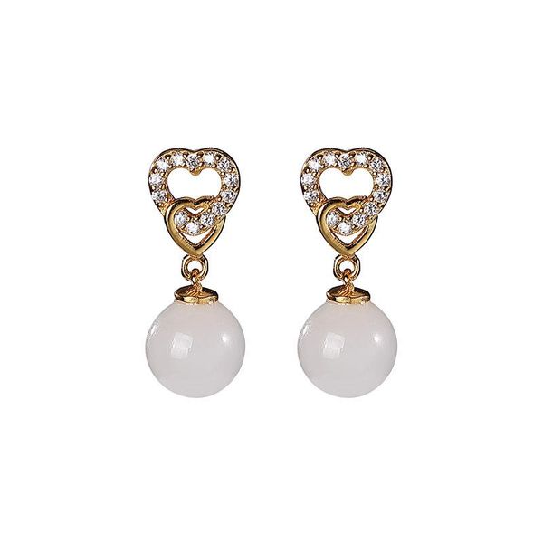 

stud s925 sterling silver gold-plated natural hetian jade ear studs retro love round beads earring pendant for ladies earrings, Golden;silver