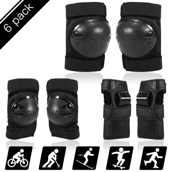 

elbow & knee pads protective gear set 6 in 1 with wrist guards multi sports safety protection scooter skating for kids/adults, Black;gray