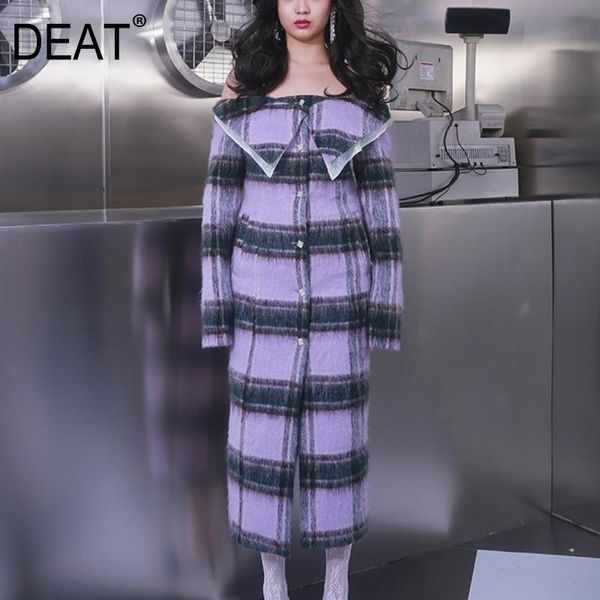 

[deat] off shoulder lapel tie plaid tweed strapless dress mid calf length high street fashion tide 2021 spring gx143 casual dresses, Black;gray