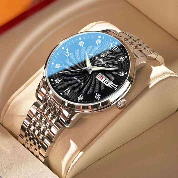 

2021the new brand luxury mens watches luminous waterproof stainless steel watch quartz men date calendar business wristwatch, Slivery;brown