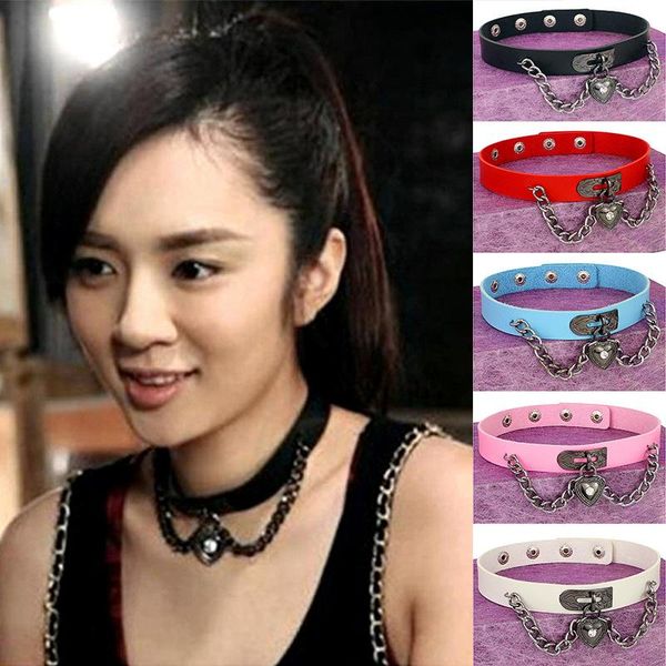 

chains black heart-shaped chain collar for girls emo punk goth lock necklace 2021 neck strap cosplay chocker gothic accessories, Silver