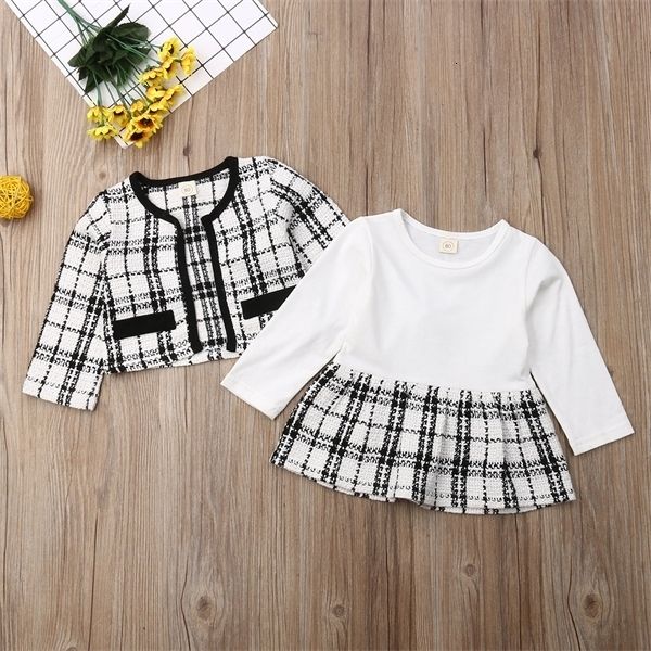 

sets focusnorm 0-5 years baby pageant plaid coat tutu dresstoddler girl clothing set 2pcs autumn winter party kids clothes for c0225, White