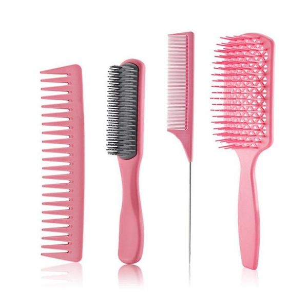 

hair brushes 4pcs/set combs professional detangling brush dry and wet use massage comb for homes salons accessories barber, Silver
