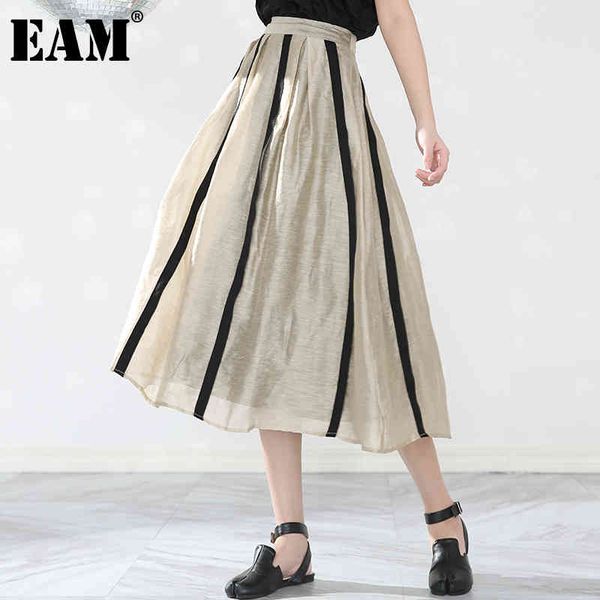 

[eam] high waist striped contrast color split joint temperament half-body skirt women fashion spring autumn 1w41207 21512, Black