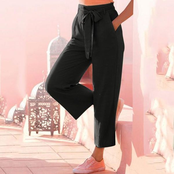 

women's pants & capris cotton women high waist printing easy loose drawstring trousers boho beach pockets casual long, Black;white