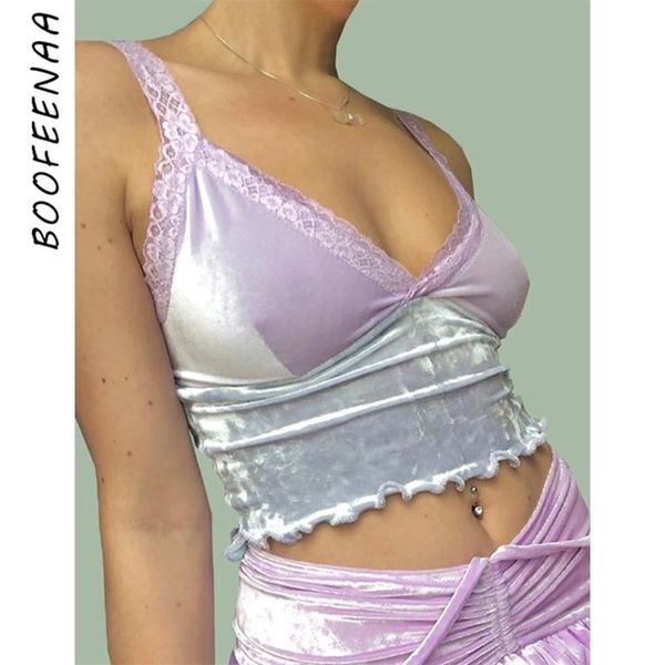 

women's tanks & camis boofeenaa lace spaghetti strap velour crop for women summer clothes cute cyber y2k v neck tank c67-ai10, White