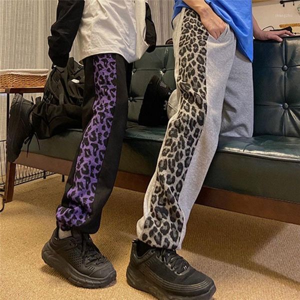 

women's pants & capris loose womens sweat joggers women sweatpants ankle-length korean straight leopard pattern plus size 2021 summer w, Black;white