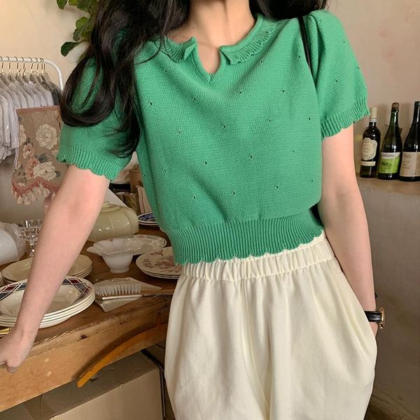 

soft french retro short-sleeved thin women's v-neck short summer loose all match tshirt for women simple solid sweet t-shirt, White