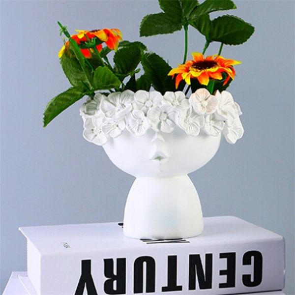 Resina Goddess Head Plantador Beleza Face Face Figurine Ornamento Recipiente-decorativo Plantas Artificial Flor Vaso-Casa Jardim Deco 210922