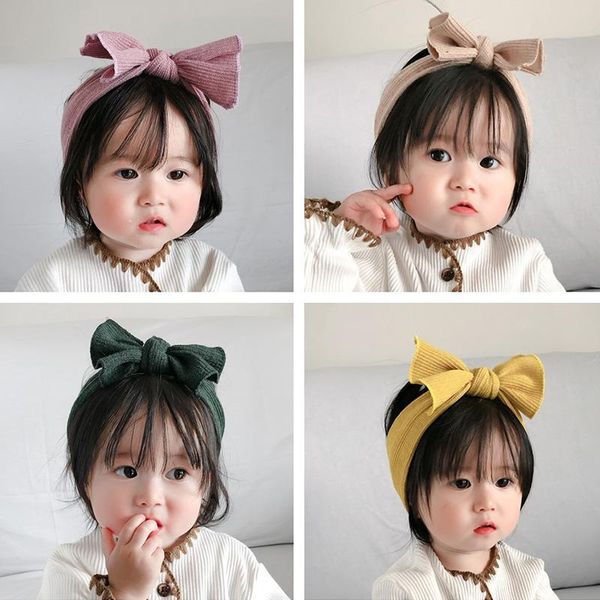 

hair accessories cute bow knotted elastic headband children girls headwrap baby headbands for born kids solid wide, Slivery;white