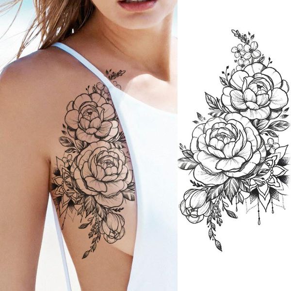 

temporary tattoos henna peony rose sticker fake jewelry flower tatoos for women girl body art mandala chest arm creative