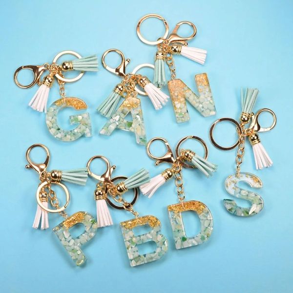 

women acrylic keychain keyring 26 english letters words glitter flatback resin pendant handbag accessories charms, Silver