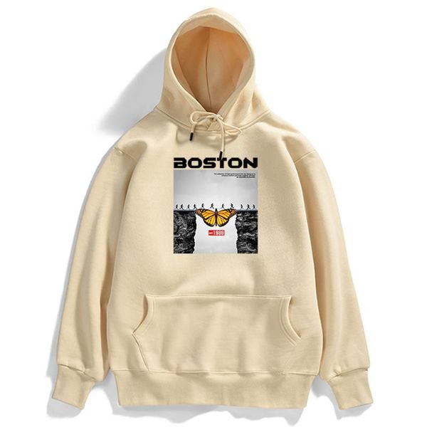 

men's hoodies & sweatshirts pullover boston cliff butterfly bridge gray est 1989 hooded sweatshirt comfortable punk hoodie mens fashion, Black