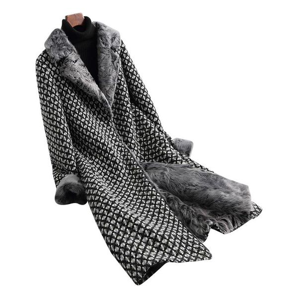 

women's fur & faux lady real wool blend coat lamb lining winter women x-long warm outerwear coats lf5140, Black