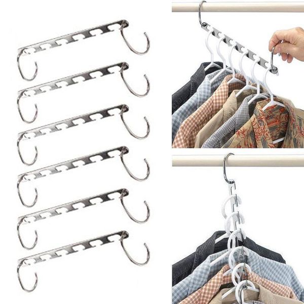 

hangers & racks 6pcs stainless iron clothes closet organizer space saving rack multi-function drying hanger storage