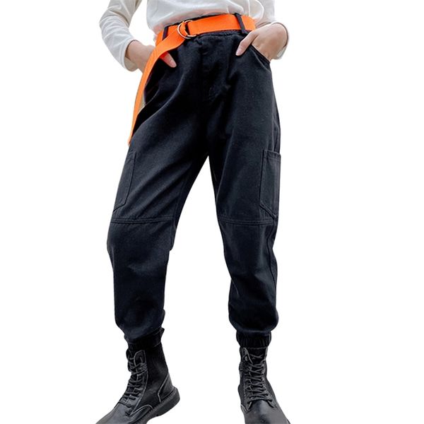 

girls cargo pants with belt girl children autumn winter children's casual style kids clothes 6 8 10 12 14 210527, Blue