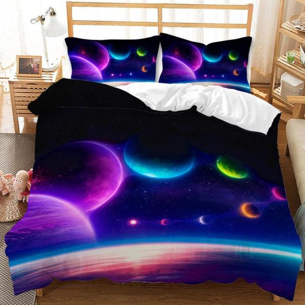 

bedding sets starry sky series space comforter cover set  galaxy planet printed duvet soft microfiber decor teens kids boy