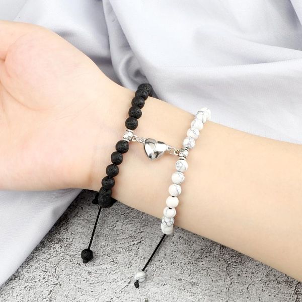 

beaded, strands 2pcs/set natural tiger eye stone bracelets & bangles handmade braided beaded bracelet for men couple distance yoga wrist jew, Black