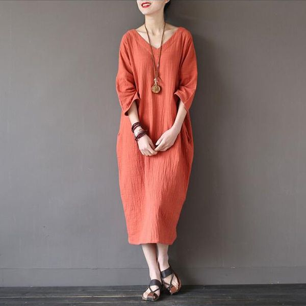 

casual dresses women summer dress 2021 fashion solid color robe loose three quarter sleeve plus size, Black;gray