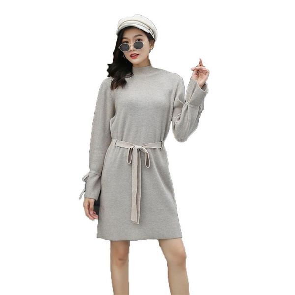 

casual dresses women's fashion knitted dress 2021 autumn winter high waist round neck beige khaki black korean temperament mini gh602, Black;gray