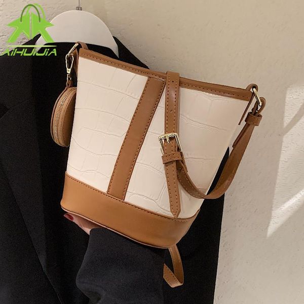

evening bags 2-piece set stone pattern handbag for woman pu leather shoulder bag fashion color contrast female messenger