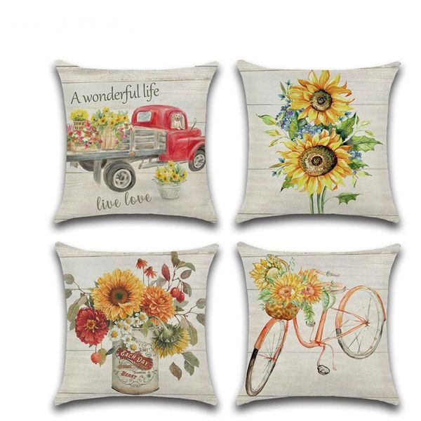 

cushion/decorative pillow autumn series farmhouse linen cushion covers sunflowers bicycle truck harvest print throw pillows cover home decor
