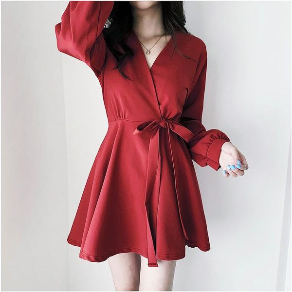 

casual dresses bobokateer red autumn dress women maxi ladies woman clothes vestidos mujer 2021 robe femme shirt bandage, Black;gray