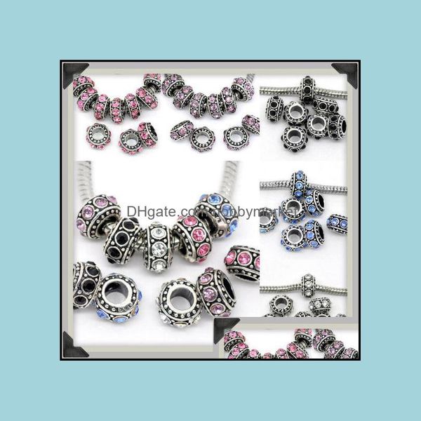 Lega di perline sfuse Gioielli Colori misti Cristallo strass Foro grande Rondelle Distanziatore Charm Fit Bracciale europeo Forniture Drop Delivery 2021